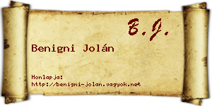 Benigni Jolán névjegykártya